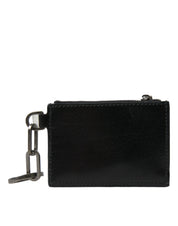 Black Leather Zip Logo Keyring Coin Purse Keyring Wallet