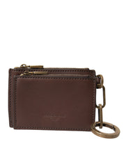 Brown Leather Zip Logo Keyring Coin Purse Keyring Wallet