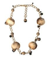 Gold Brass Leopard Fur Pearl Collier Chain Belt