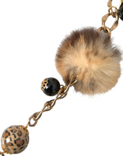 Gold Brass Leopard Fur Pearl Collier Chain Belt
