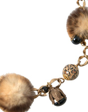 Gold Brass Leopard Fur Pearl Collier Chain Belt