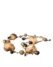 Gold Brass Leopard Fur Pearl Collier Chain Belt