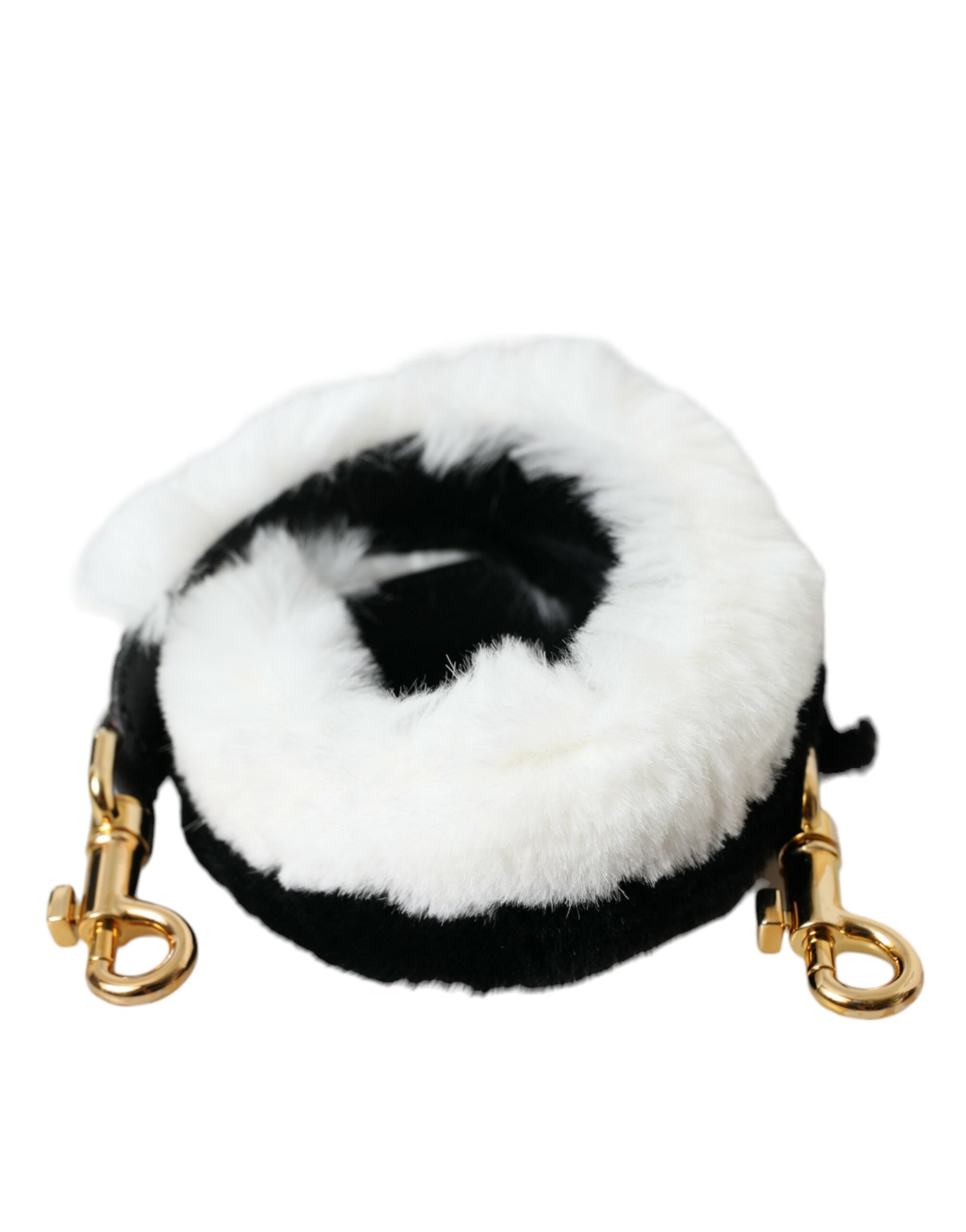 Dolce & Gabbana Black White Lapin Fur Shoulder Strap