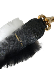 Dolce & Gabbana Black White Lapin Fur Shoulder Strap