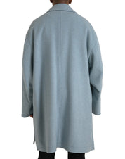 Light Blue Wool Button Trench Coat Jacket