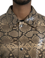 Beige exotisk läderbikerjacka med blus