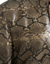 Beige exotisk läderbikerjacka med blus