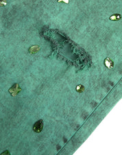 Green Crystals Cotton Stretch Slim Jeans