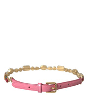 Pink Leather Crystal Chain Embellished Belt