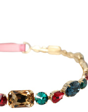 Pink Leather Crystal Chain Embellished Belt