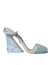 Light Blue Sequin Ankle Strap Sandals Shoes