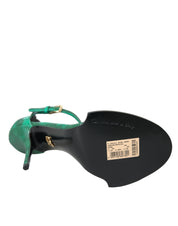 Green Exotic Leather Crystal Sandals Shoes