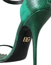 Green Exotic Leather Crystal Sandals Shoes