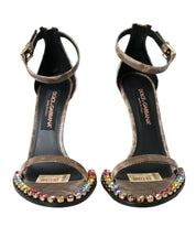 Brown Exotic Leather Crystal Sandals Shoes