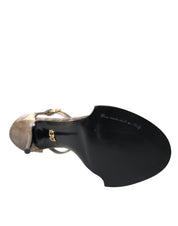 Brown Exotic Leather Crystal Sandals Shoes