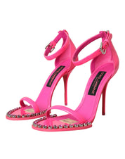 Pink Leather Crystal Heels Sandals Shoes