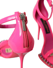 Pink Leather Crystal Heels Sandals Shoes
