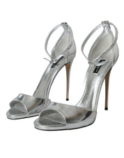 Silver KEIRA Leather Heels Sandals Shoes