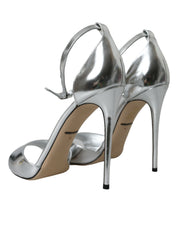 Silver KEIRA Leather Heels Sandals Shoes