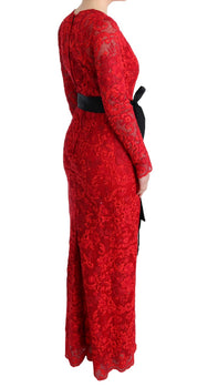 Red Floral Ricamo Sheath Long Dress