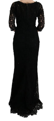 Black Floral Ricamo Sheath Long Dress