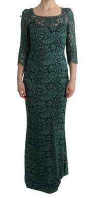 Green Floral Crystal Ricamo Sheath Dress