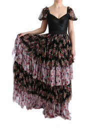 Multicolor Silk Stretch Floral Shift Long Dress