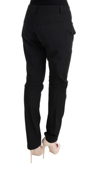 Black Cotton Slim Fit Casual Pants
