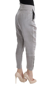 Gray Silk Cropped Casual Pants