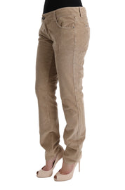 Beige Cotton Velvet Regular Fit Pants