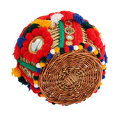 Flerfärgad AGNESE-väska i halm med kristall- och pompom-detaljer