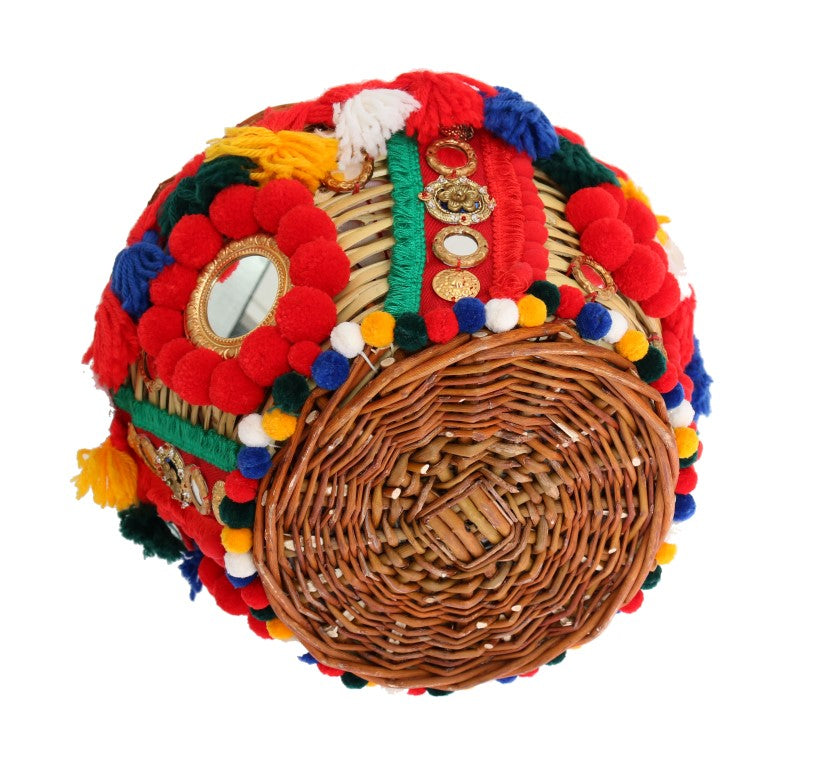 Flerfärgad AGNESE-väska i halm med kristall- och pompom-detaljer