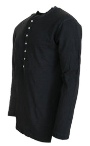 Black Cotton Linen Long Sleeves Pullover Sweater