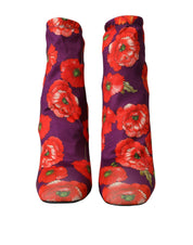 Purple Floral Jersey Stretch Boots Shoes