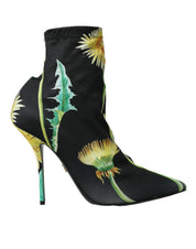 Black Floral Jersey Stretch Ankle Boots Shoes