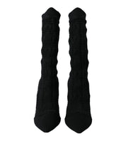Black Stiletto Heels Mid Calf Boots Shoes