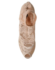 Beige Stretch Taormina Lace Boots Shoes
