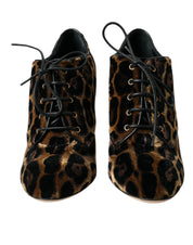 Brown Leopard Hair Lace Up Booties Shoes