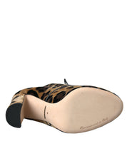 Brown Leopard Hair Lace Up Booties Shoes