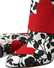 White Floral Hearts Leather High Boots Shoes