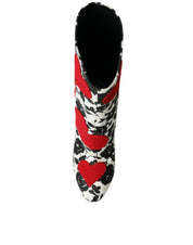 White Floral Hearts Leather High Boots Shoes