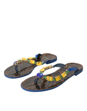 Blue Crystal Calf Leather Beachwear Shoes