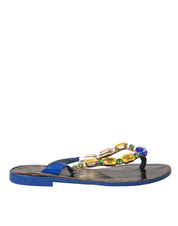 Blue Crystal Calf Leather Beachwear Shoes