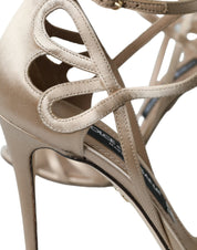 Beige Leather Strappy Heels Sandals Shoes