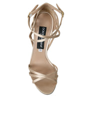 Beige Leather Strappy Heels Sandals Shoes