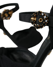 Black Suede Embellished Heels Sandals Shoes