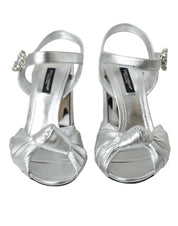Silver Lambskin Leather Heels Sandals Shoes
