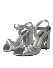 Silver Lambskin Leather Heels Sandals Shoes