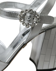 Silver Lambskin Leather Heels Sandals Shoes