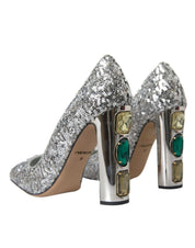Silver Sequin Embellished Heels Pumps Shoes